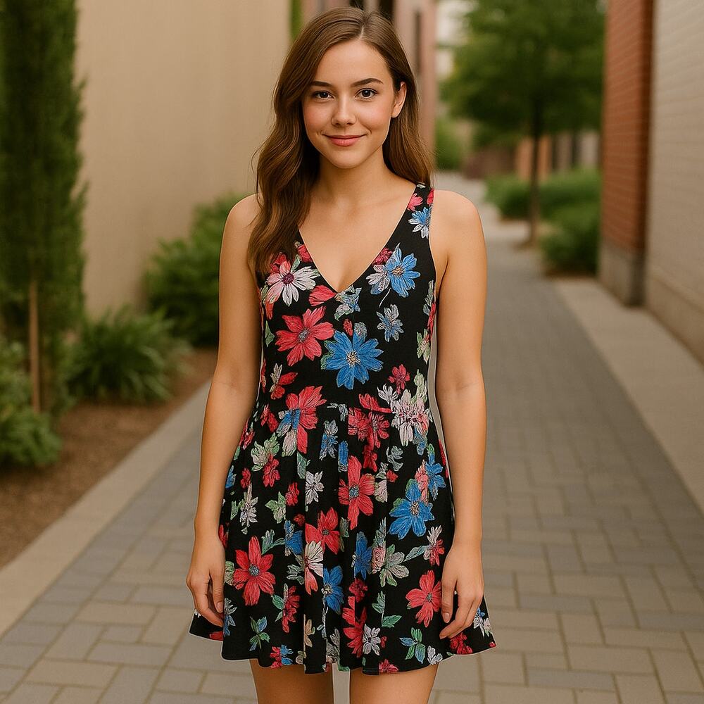 Floral Tunic Dress Open Back